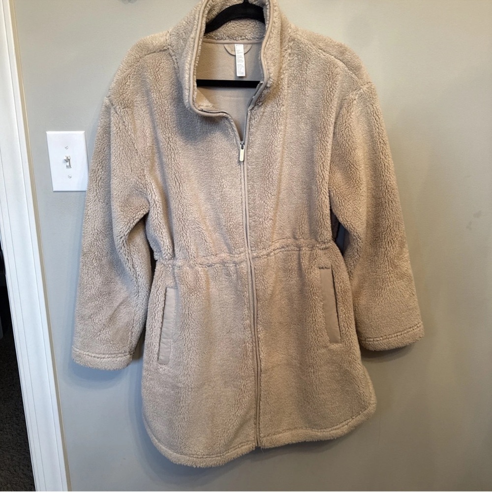 New ZELLA Faux Shearling Longline Jacket  Size L Tan Oxford